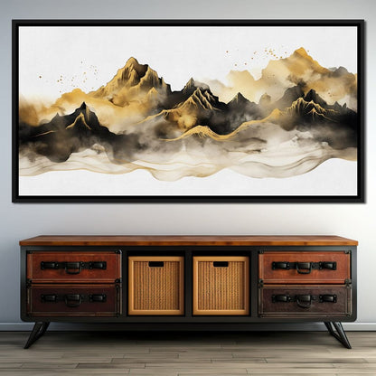 Golden Misty Peaks Panorama Canvas Wall Art