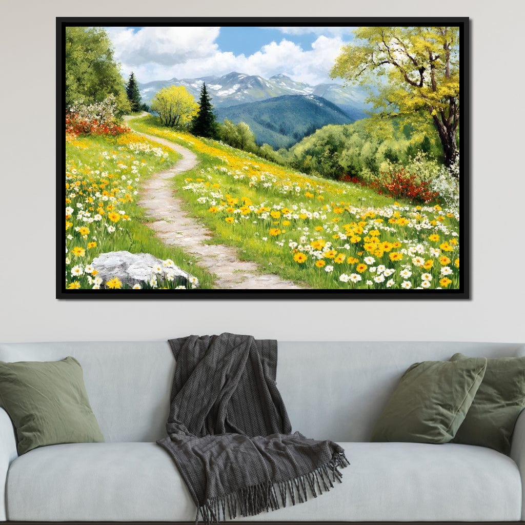 Path Through Floral Meadow Canvas Wall Art
