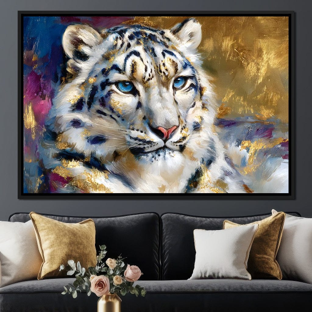 Golden Snow Leopard Portrait Canvas Wall Art