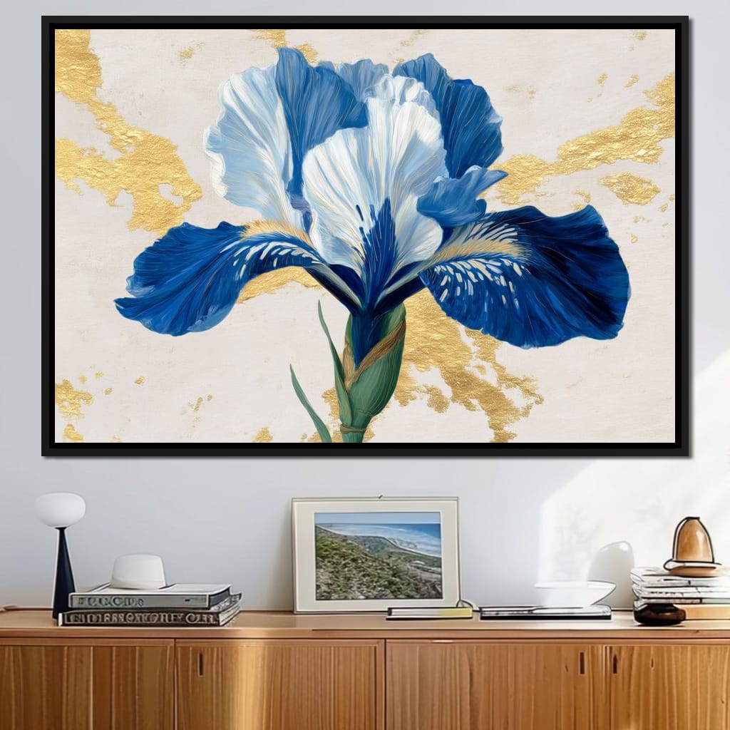 Gilded Blue Iris Bloom Canvas Wall Art