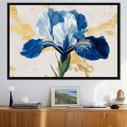Gilded Blue Iris Bloom Canvas Wall Art
