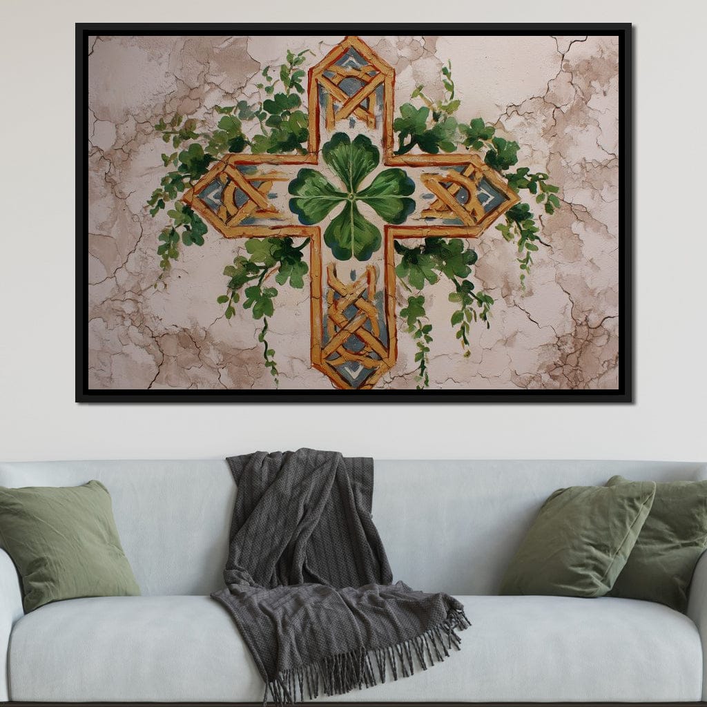 Celtic Cross Clover Wreath Canvas Wall Art