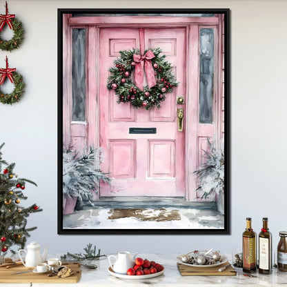 Winter Welcome Pink Door Canvas Wall Art