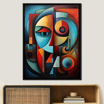Scarlet, Sienna, and Mustard Cubism Canvas Wall Art