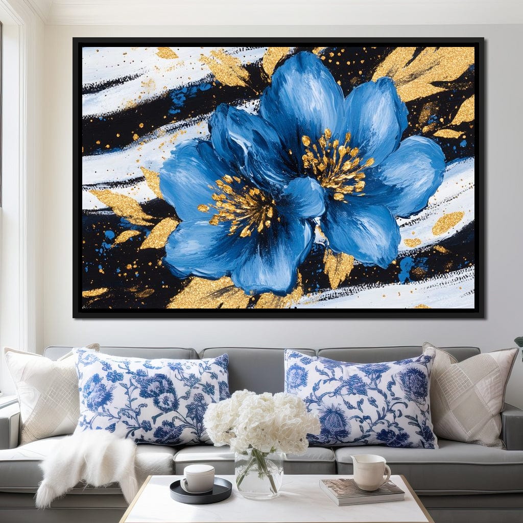 Blue Petals Midnight Bloom Canvas Wall Art