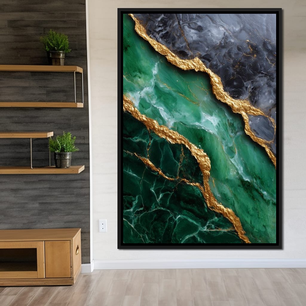 Gilded Emerald Marble Rift Canvas Wall Art