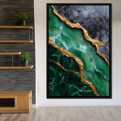 Gilded Emerald Marble Rift Canvas Wall Art