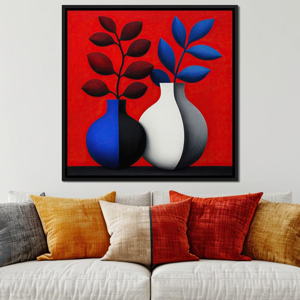 Vases in Crimson Rhythm Canvas Wall Art