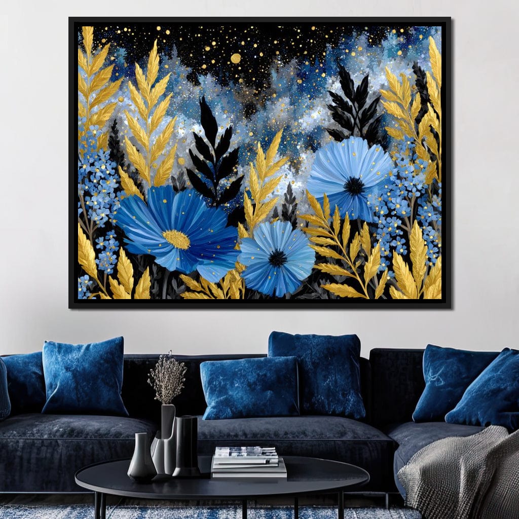 Midnight Blue Cosmos Goldleaf Canvas Wall Art