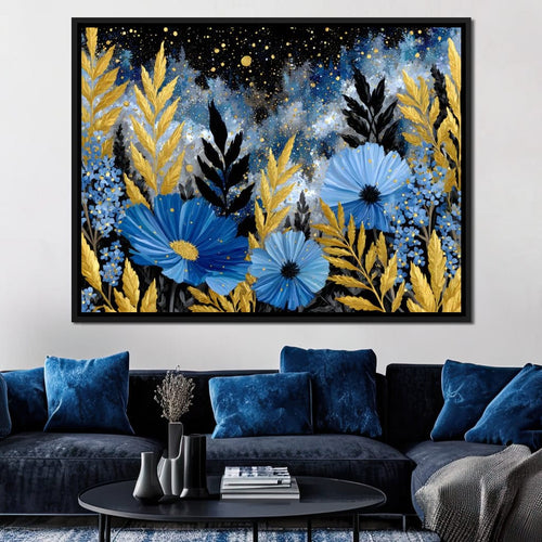 Midnight Blue Cosmos Goldleaf Canvas Wall Art