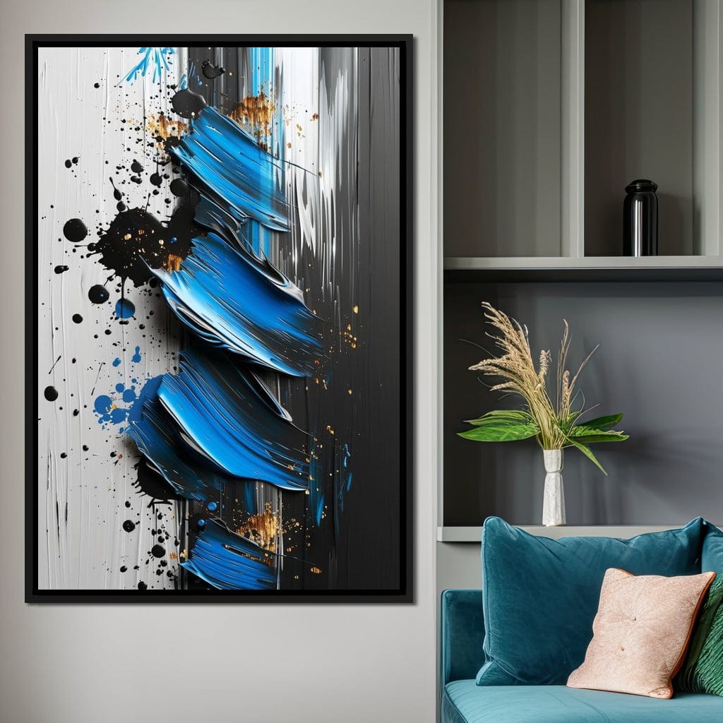 Sapphire Strokes Gold Specks Canvas Wall Art
