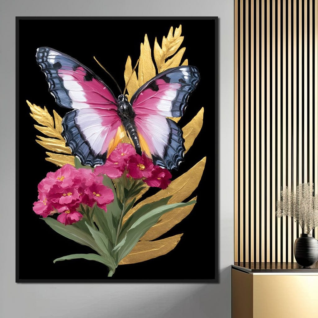Radiant Butterfly and Gold Florals Canvas Wall Art