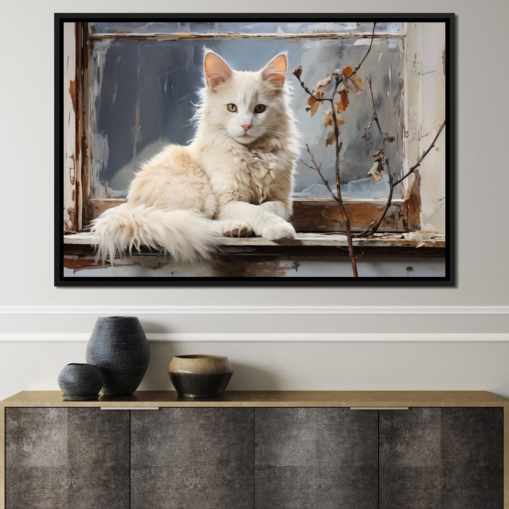 White Cat Canvas Wall Art