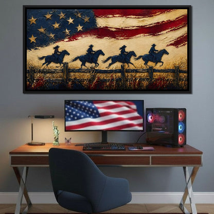Galloping Past Frontier Lines Canvas Wall Art