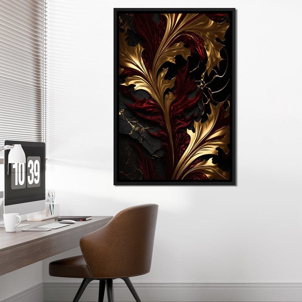 The Marble-Lux Collection: Dark Red & Vibrant Gold 04 Canvas Wall Art