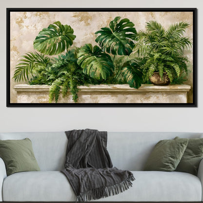 Sun Dappled Foliage On A Plaster Ledge Canvas Wall Art