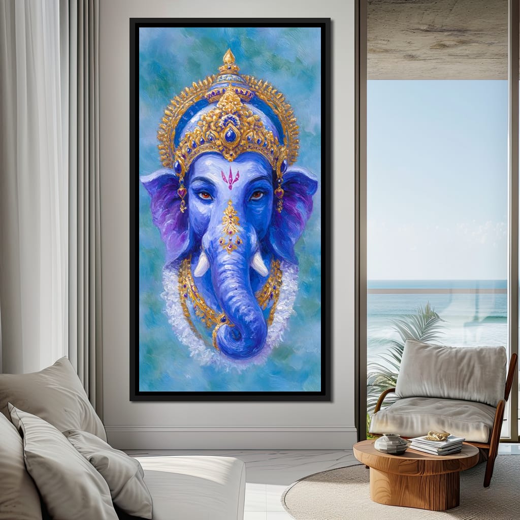 Royal Blue Ganesha Divine Blessing Canvas Wall Art