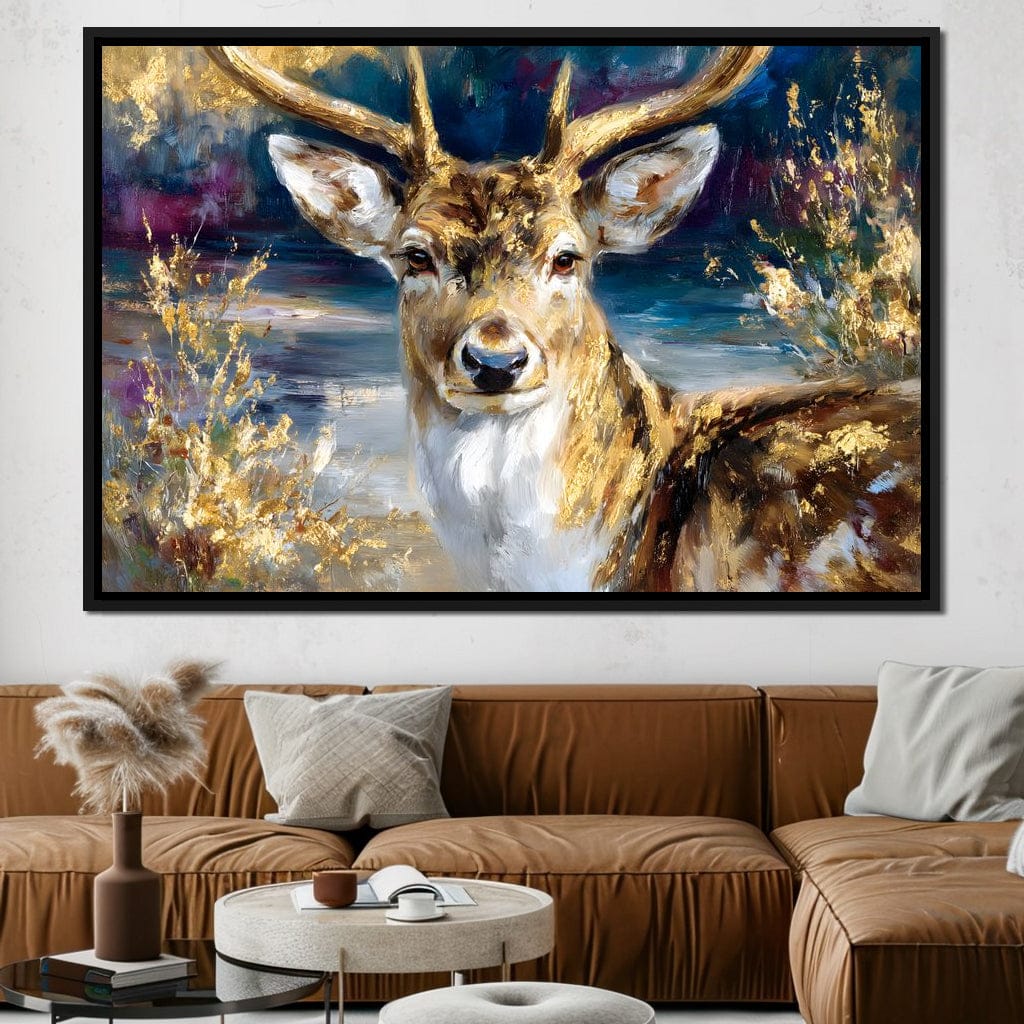 Golden Stag Forest Majesty Canvas Wall Art