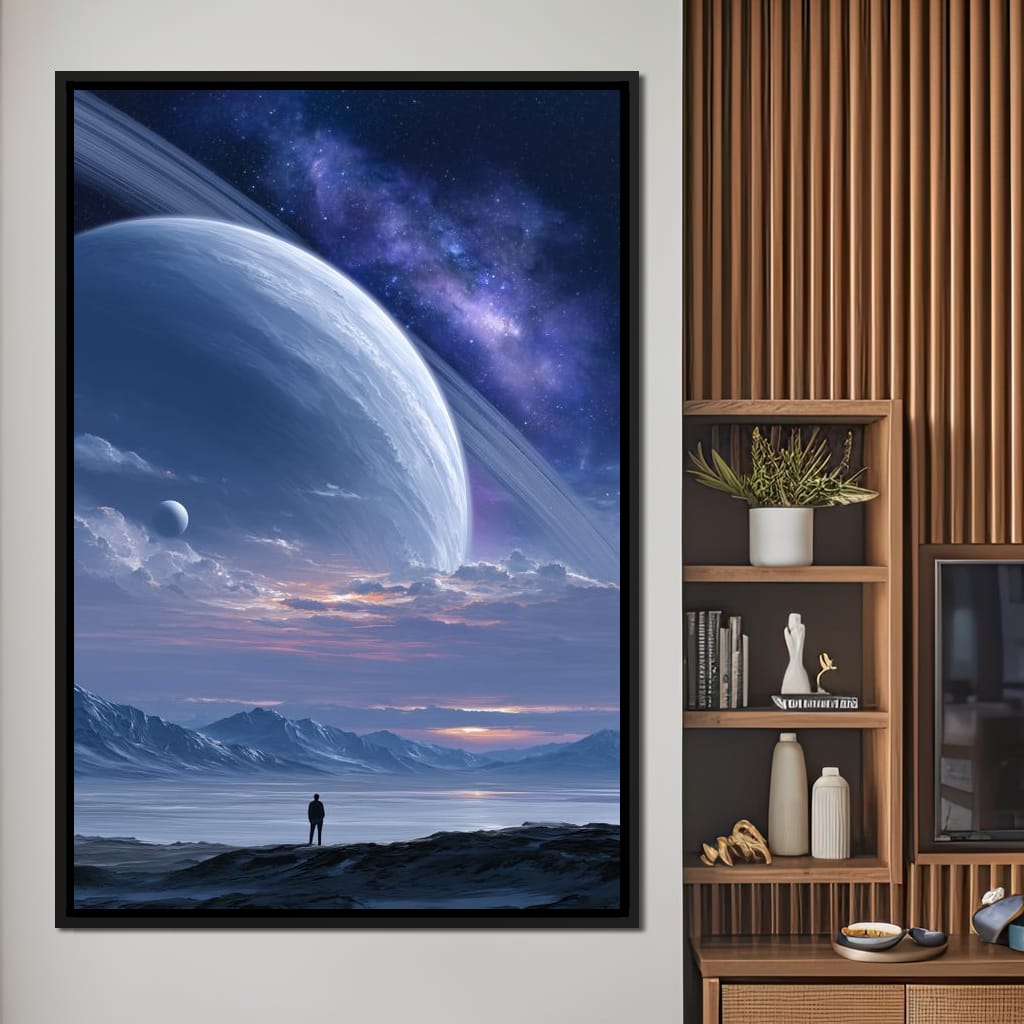 Rings of Saturn Night Sky Canvas Wall Art