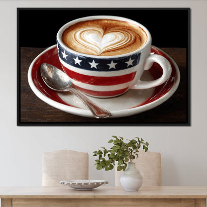 Patriotic Latte Heart Cup Canvas Wall Art