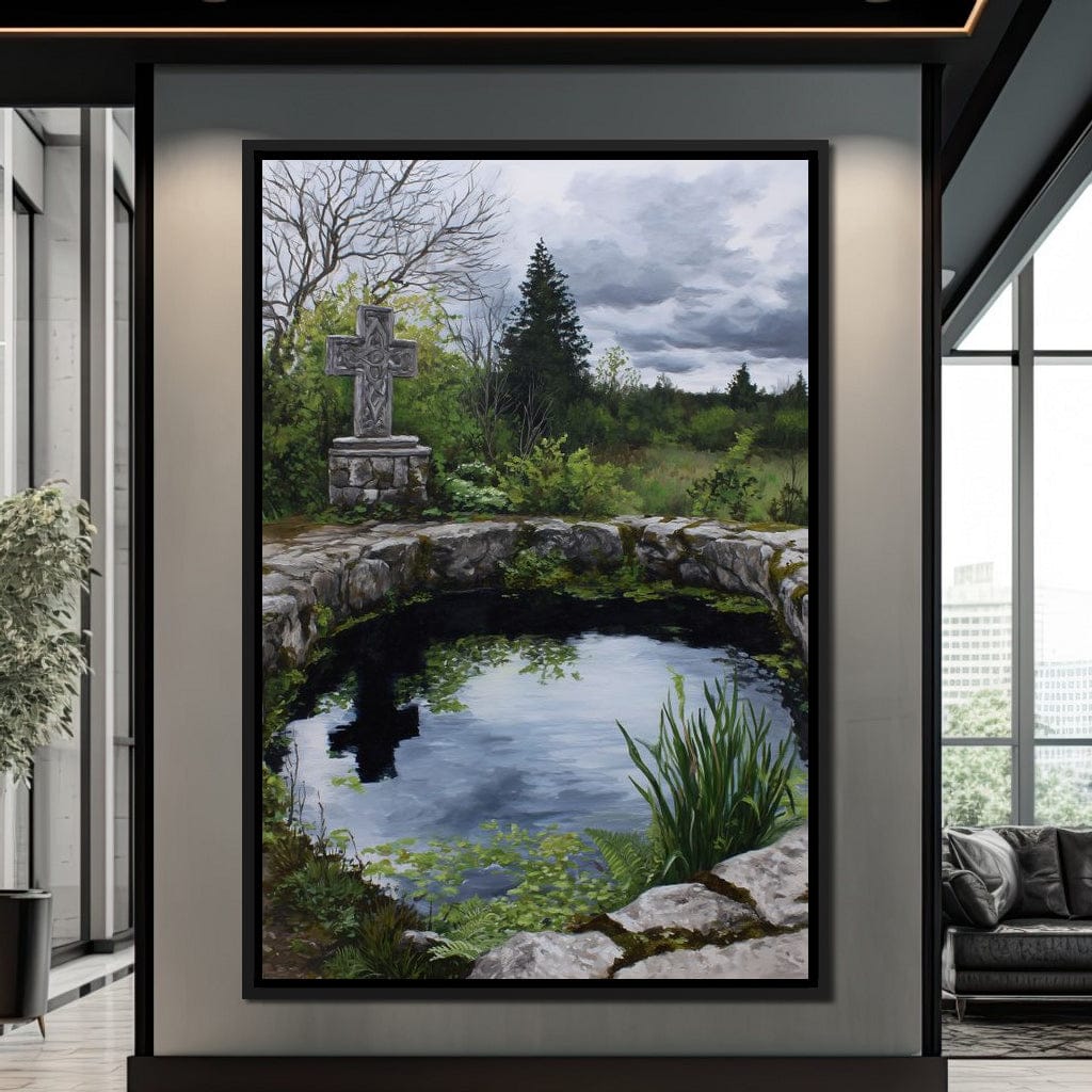 Celtic Cross Garden Pond Sky Canvas Wall Art
