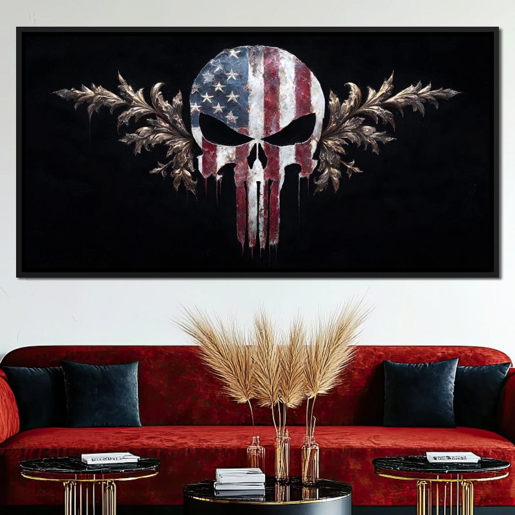 Stars Stripes Resolute Skull Canvas Wall Art