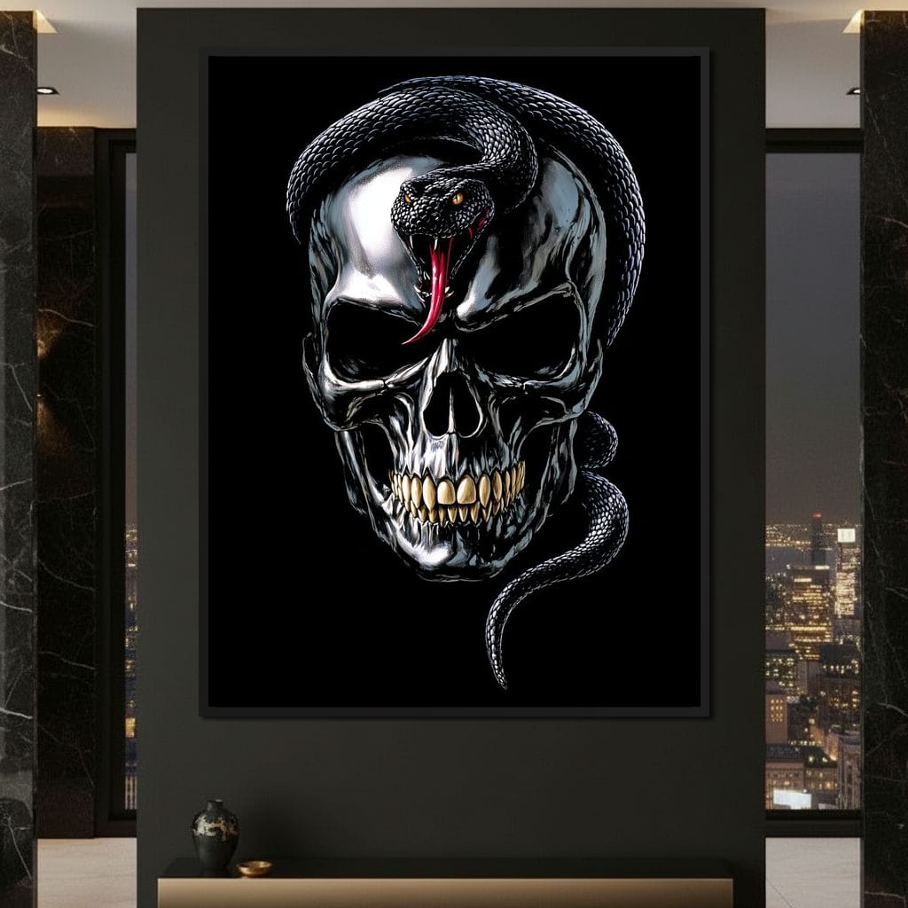 Serpent Crowned Skull Night Canvas Wall Art