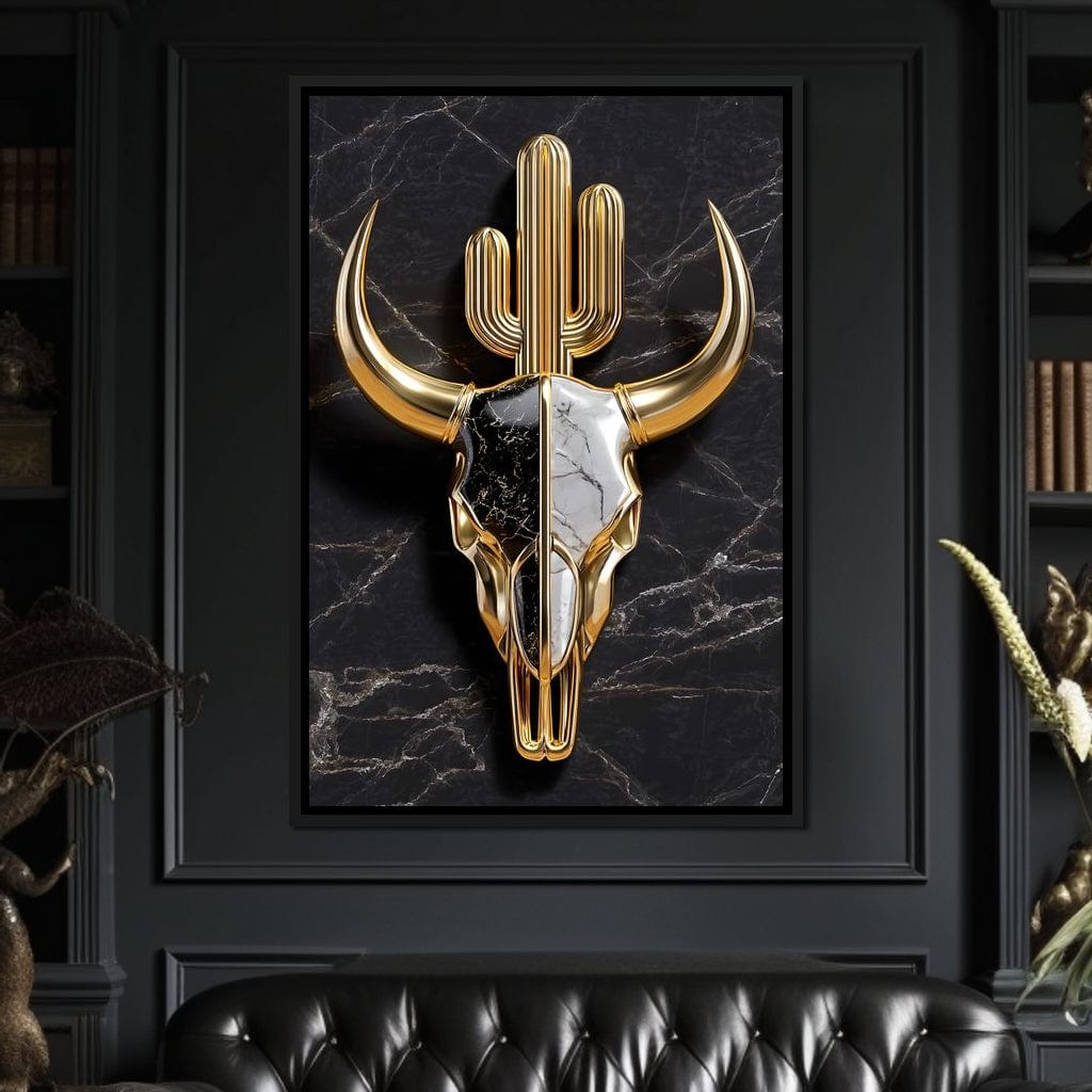 Golden Desert Totem Skull Marble Canvas Wall Art