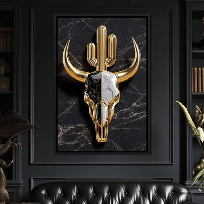 Golden Desert Totem Skull Marble Canvas Wall Art