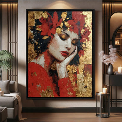 Golden Petals Dreaming Beauty Canvas Wall Art