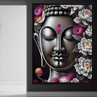 Buddha & Flowers Grey Canvas Wall Art