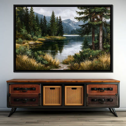 Alpine Pine Lake Reflection Canvas Wall Art