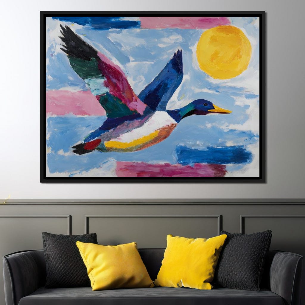 Sunlit Flight of Wild Duck Canvas Wall Art
