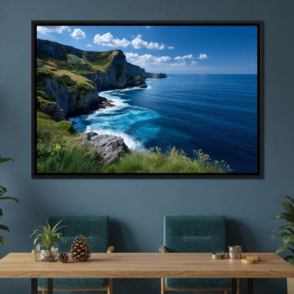 Wild Cliffs Over Blue Sea Canvas Wall Art
