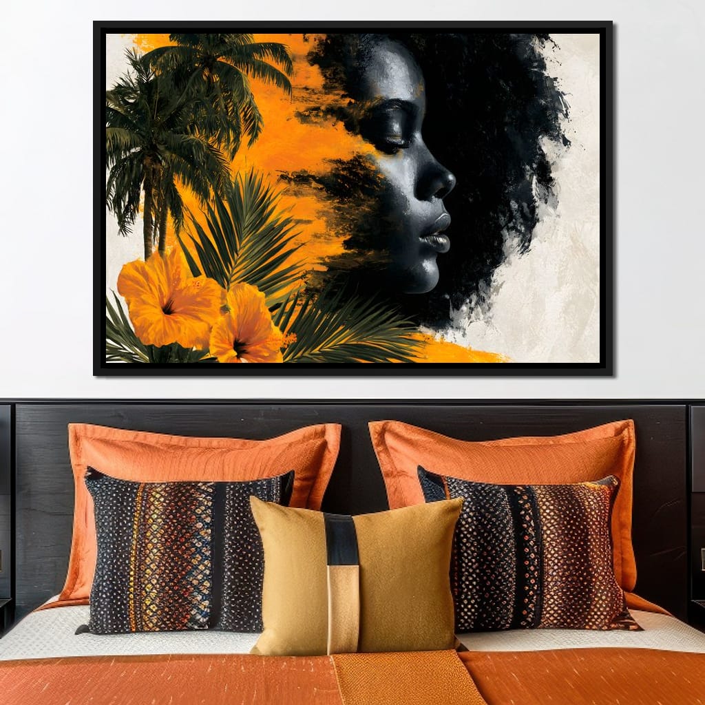 Golden Palms Dark Silhouette Canvas Wall Art