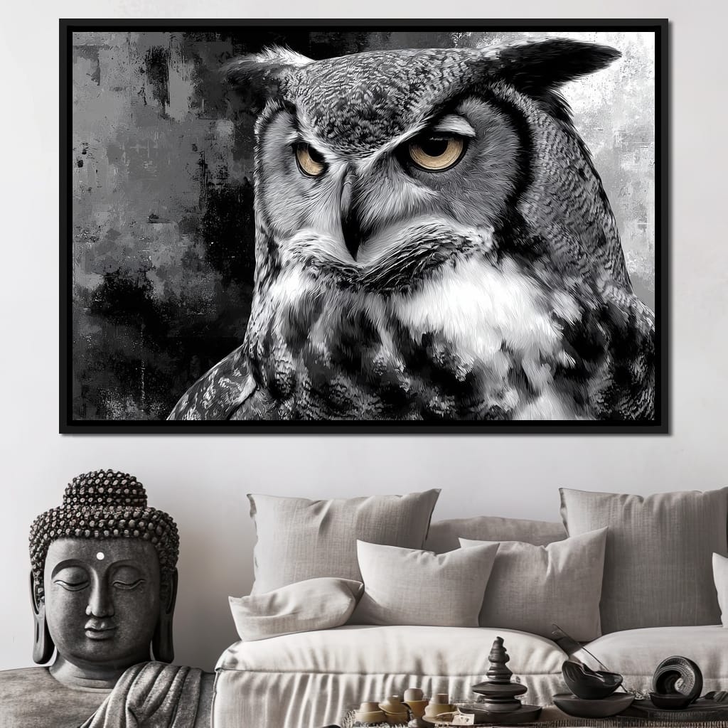 Noir Owl Golden Eyes Portrait Canvas Wall Art