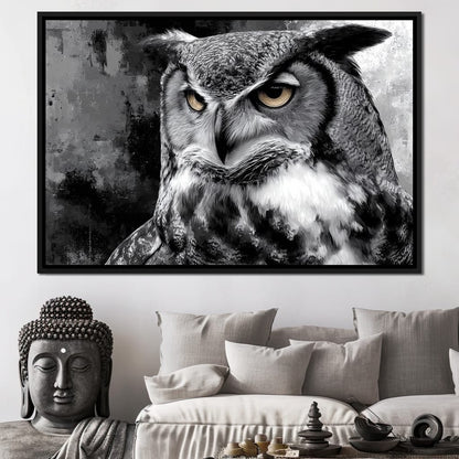 Noir Owl Golden Eyes Portrait Canvas Wall Art