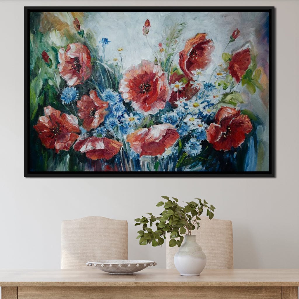 Poppies & Blue Flowers Canvas Wall Art
