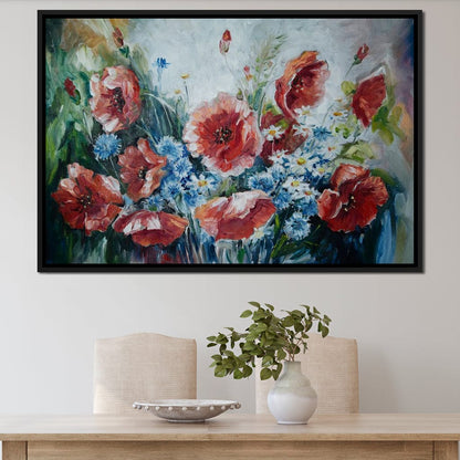 Poppies & Blue Flowers Canvas Wall Art