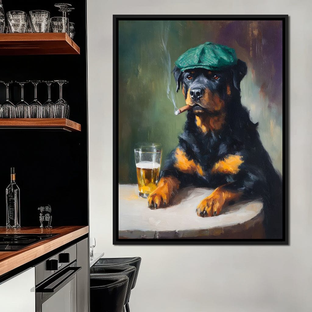 Rottweiler Irish Pub Night Canvas Wall Art