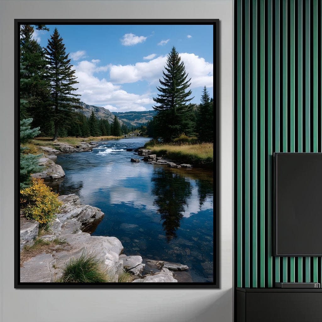 Mountain River Pines Reflection Canvas Wall Art