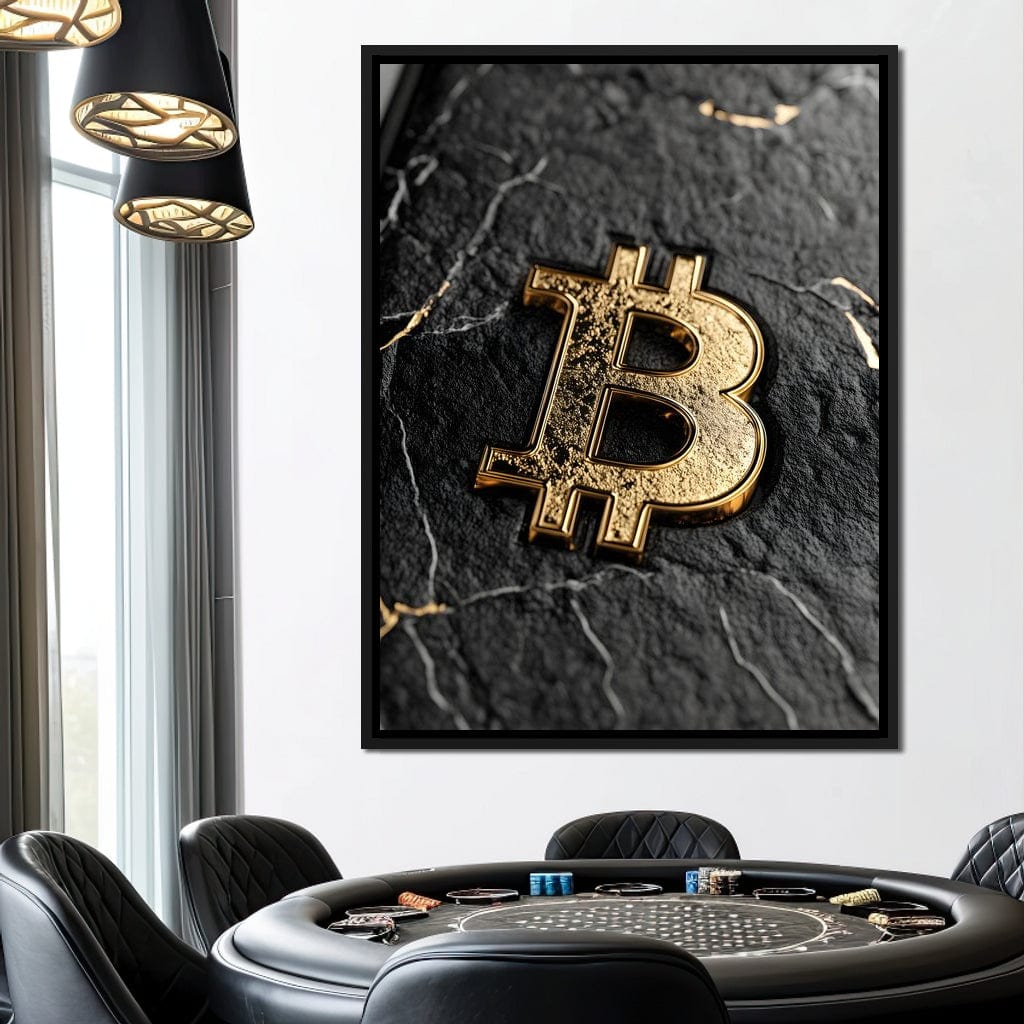 Golden Bitcoin Luxe Marble Icon Canvas Wall Art