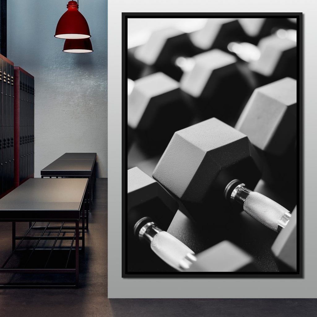 Monochrome Dumbbell Strength Canvas Wall Art