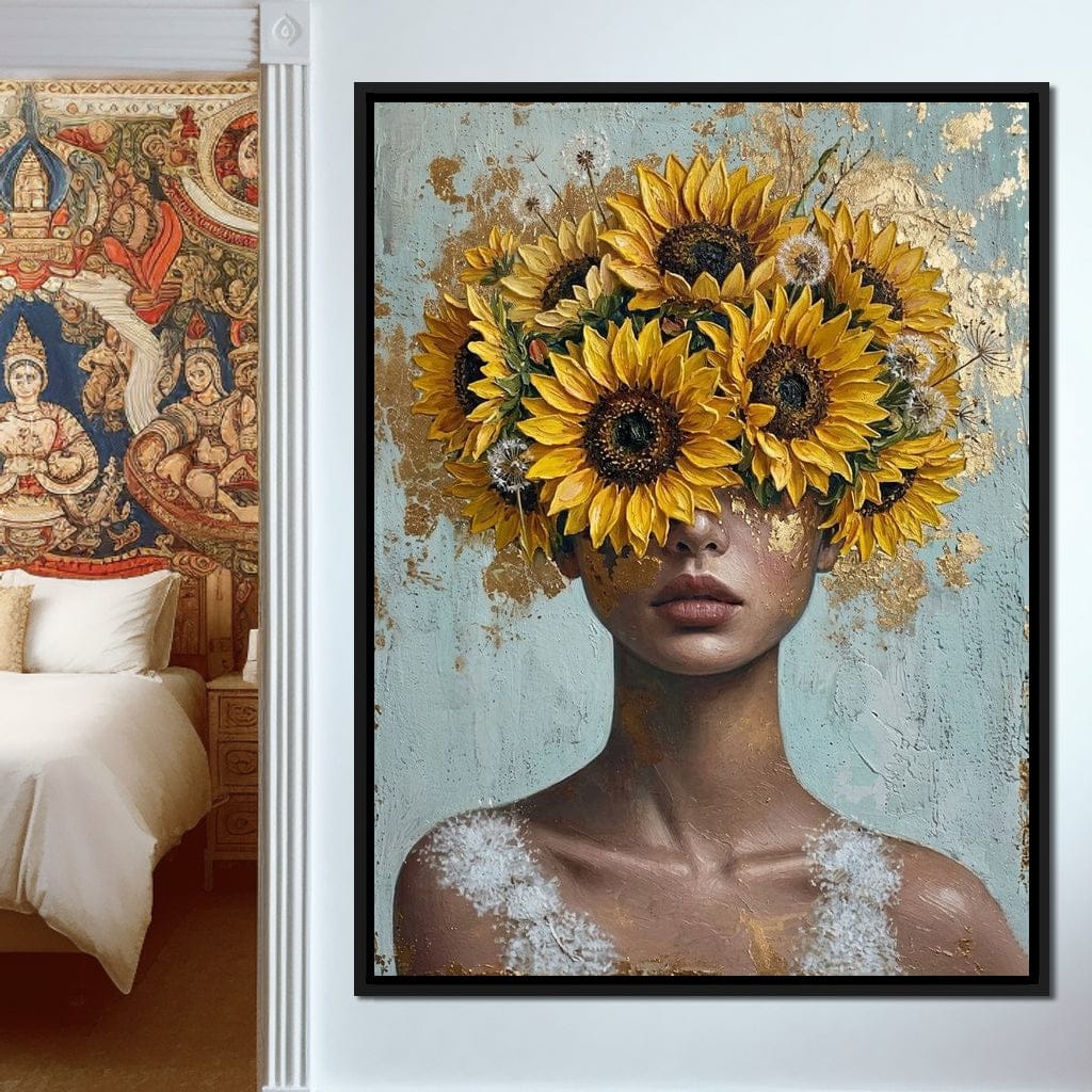 Sunflower Head Spring Portrait Canvas Wall Art