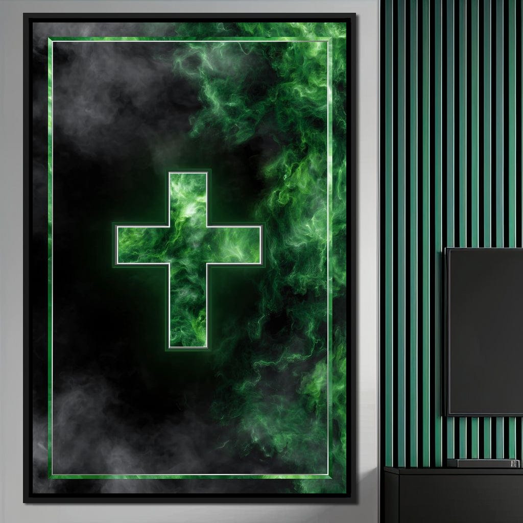 Emerald Smoke Cross Radiance Canvas Wall Art