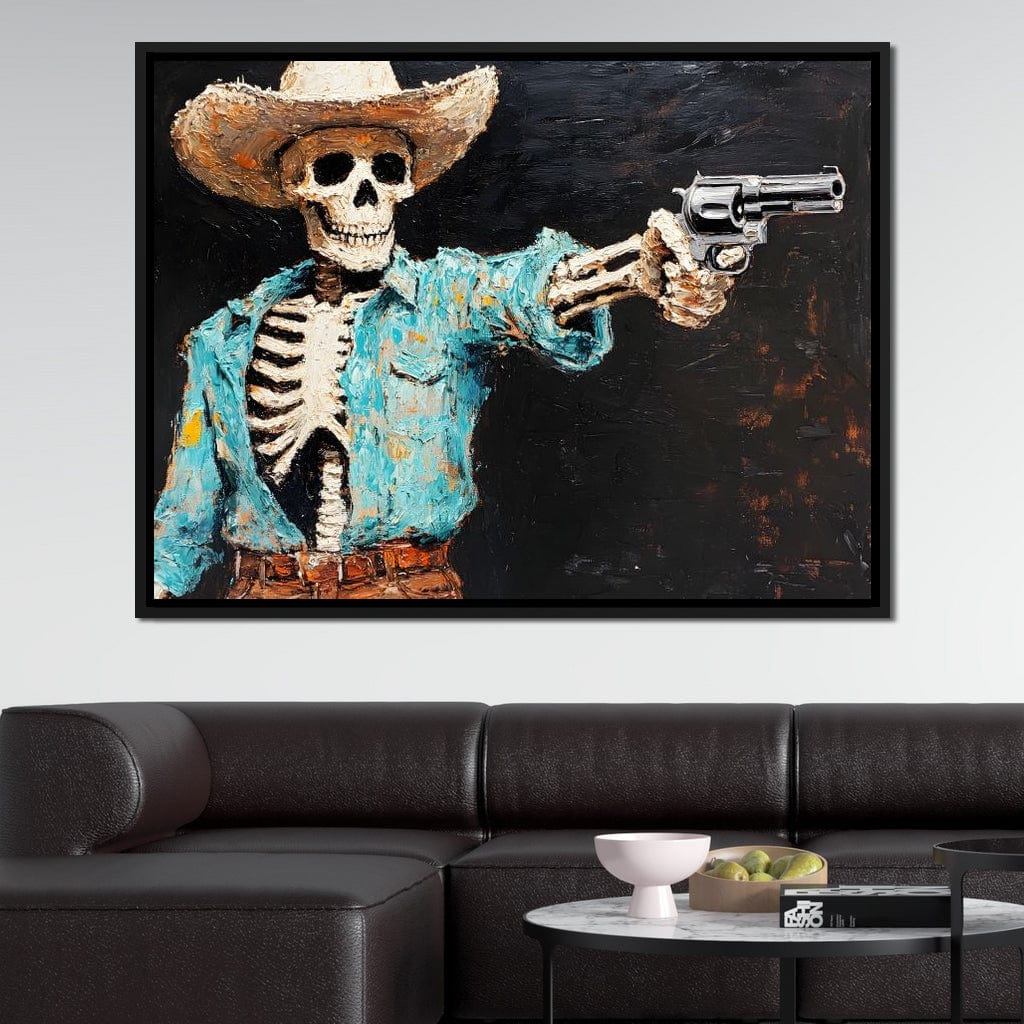 Cowboy Skeleton in Denim Canvas Wall Art