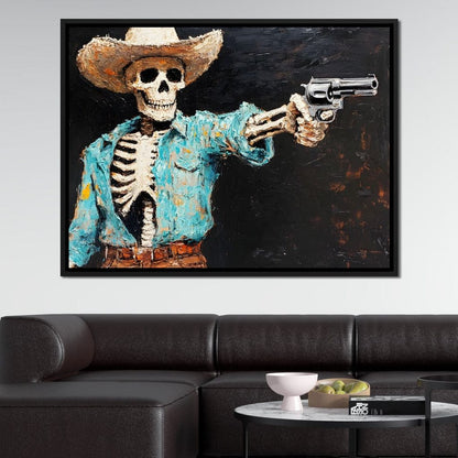 Cowboy Skeleton in Denim Canvas Wall Art