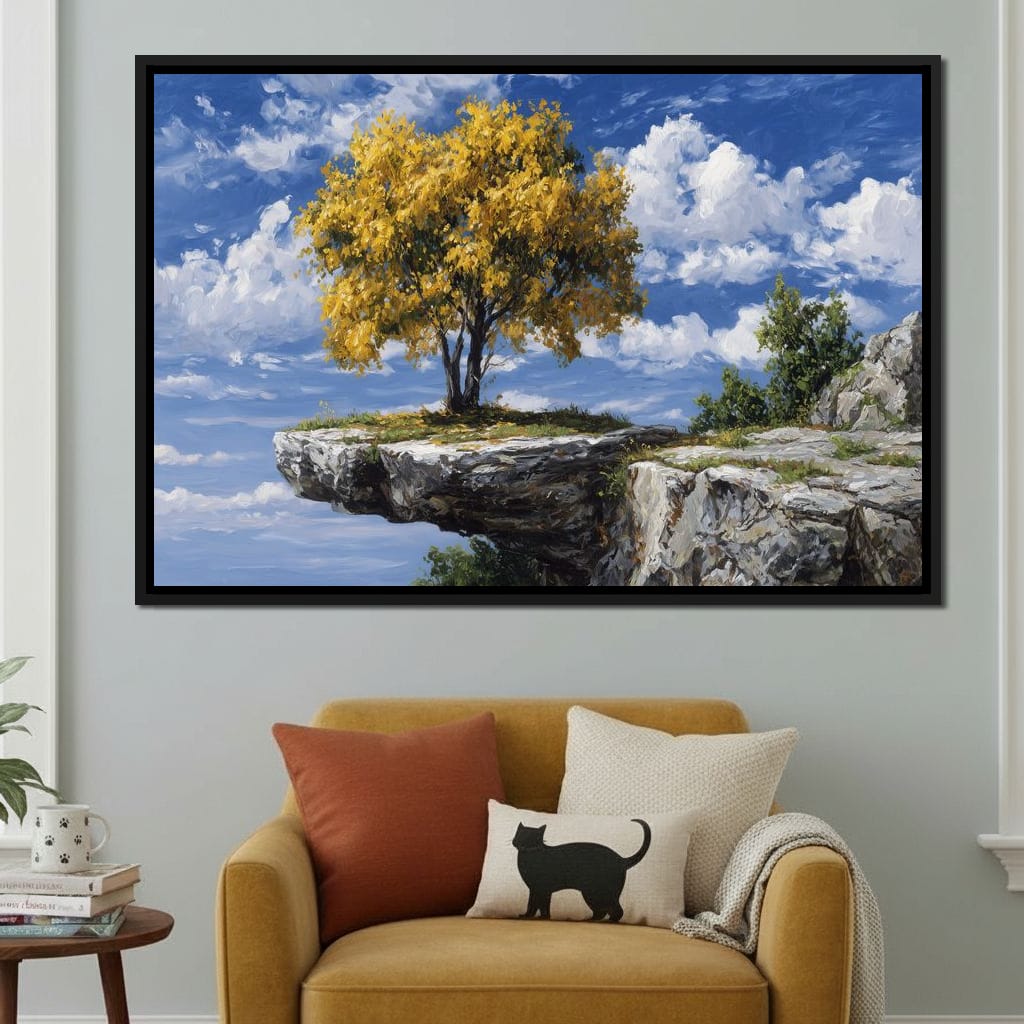Golden Tree Sky Cliff View Canvas Wall Art