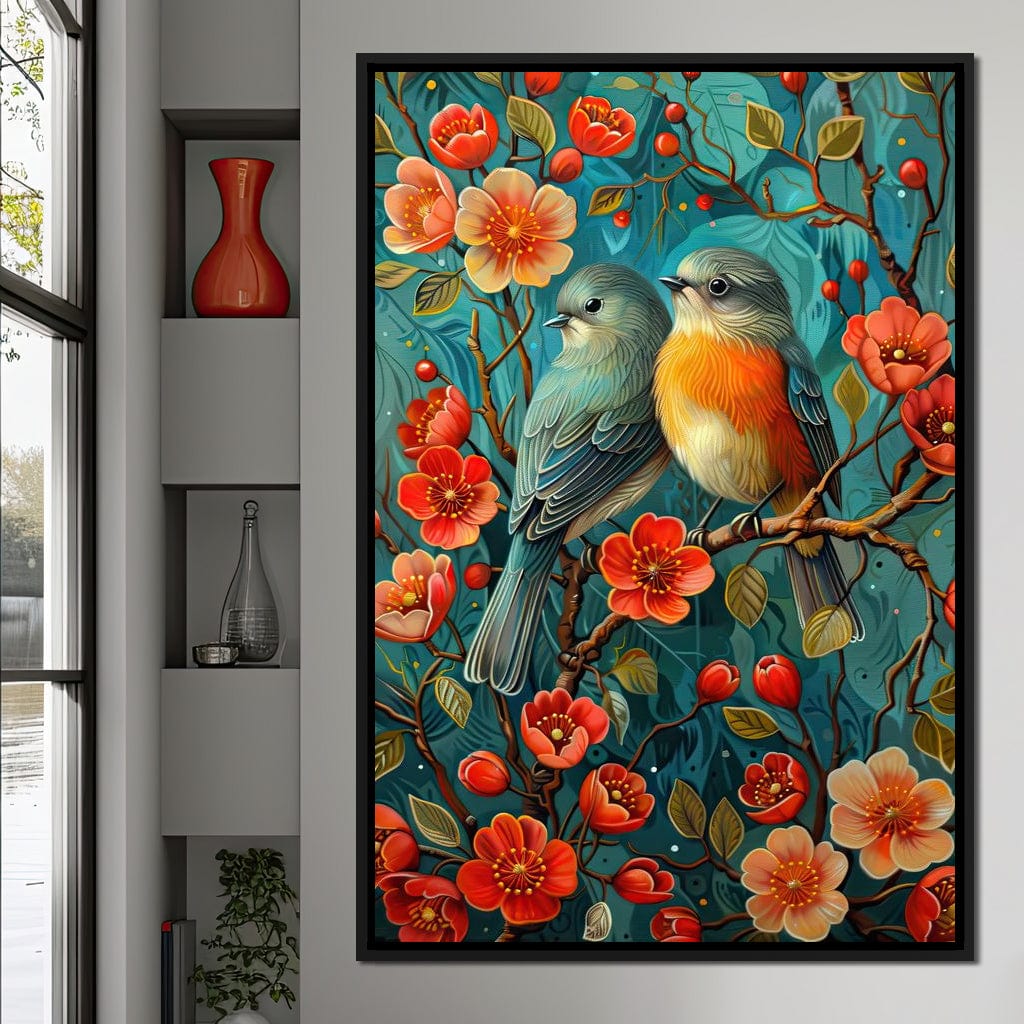 Songbirds Perched in Blooms Canvas Wall Art