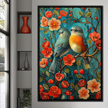 Songbirds Perched in Blooms Canvas Wall Art
